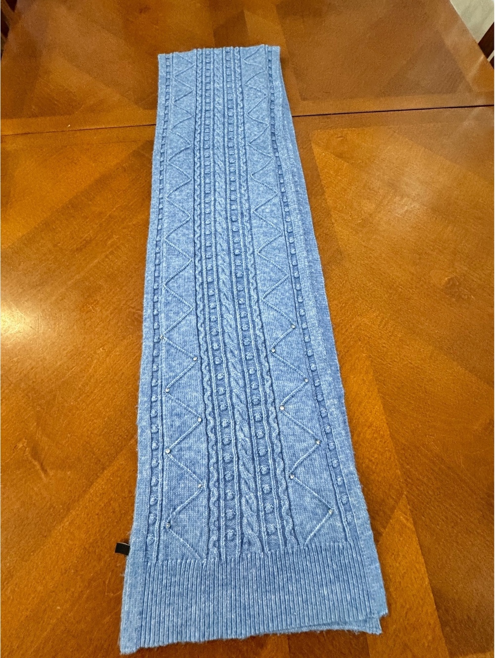 Talbots Blue Knit Scarf with Beaded Detail 2812
